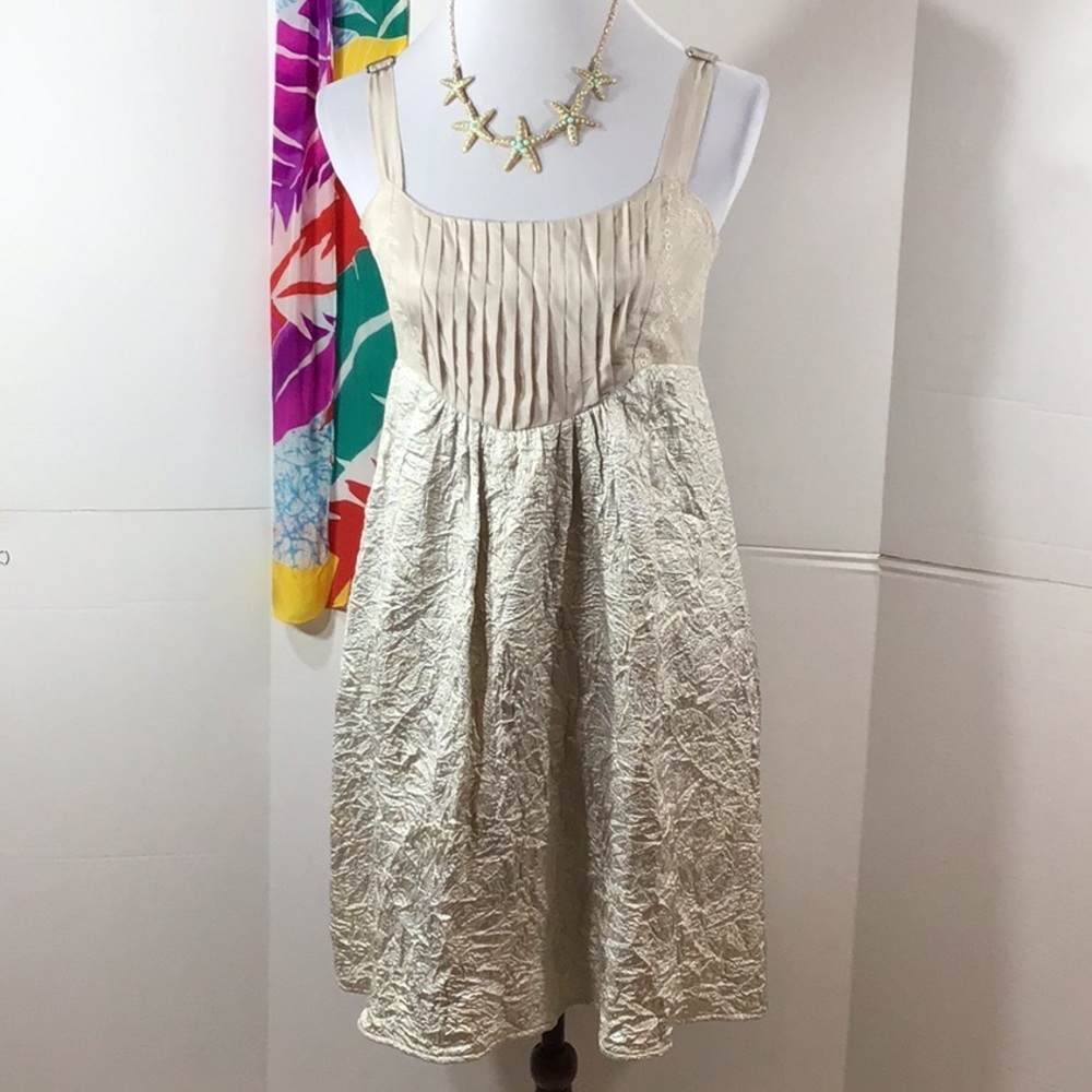 Left of Center pale gold crinkle date dress 8